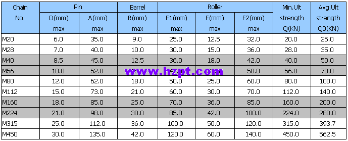 Conveyor Chain (M series) M20 M28 M40 M56 M80 M112 M160 M224 M315 M450