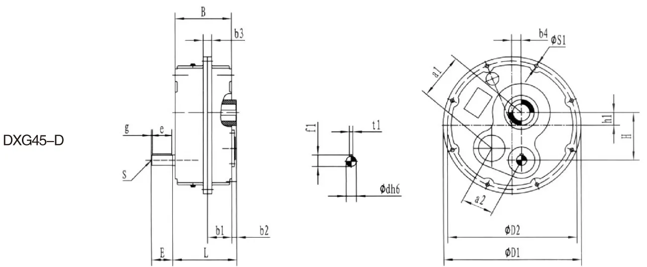 DXG45 D Series Shaft Mounted Gearbox Dimensions