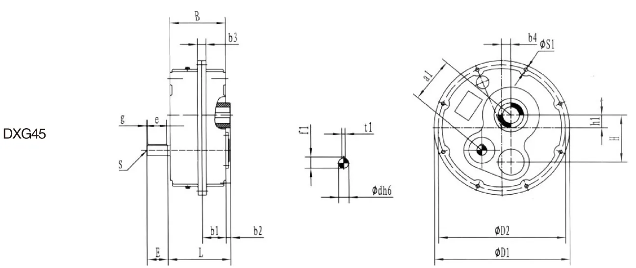 DXG45 Series Shaft Mounted Gearbox Dimensions