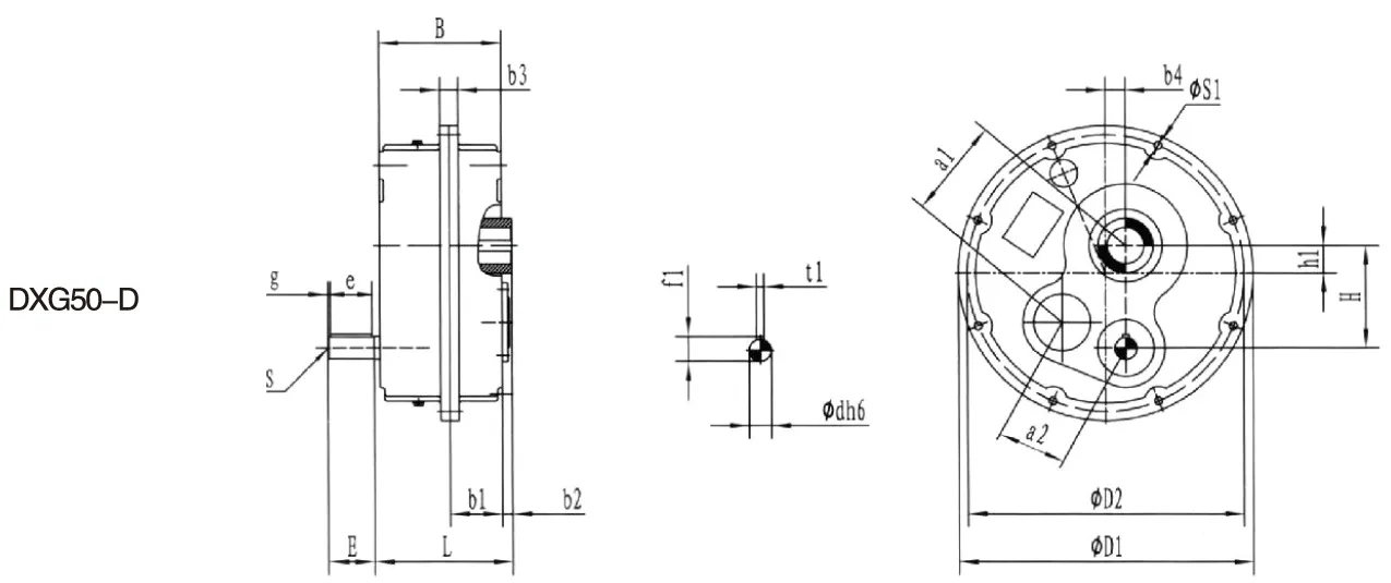 DXG50 D Series Shaft Mounted Gearbox Dimensions