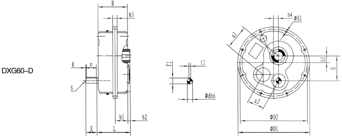 DXG60 D Series Shaft Mounted Gearbox Dimensions