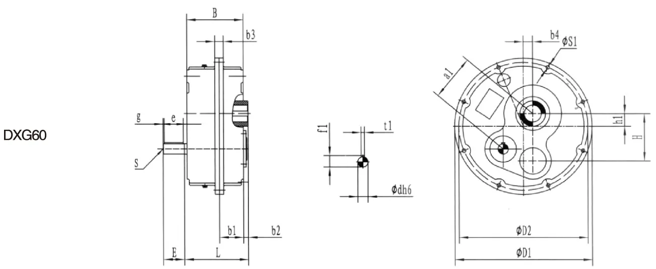 DXG60 Series Shaft Mounted Gearbox Dimensions