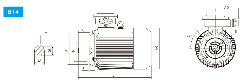 YB3 Series Explosion Proof Three Phase Asynchronous Motor B14 Installation Method