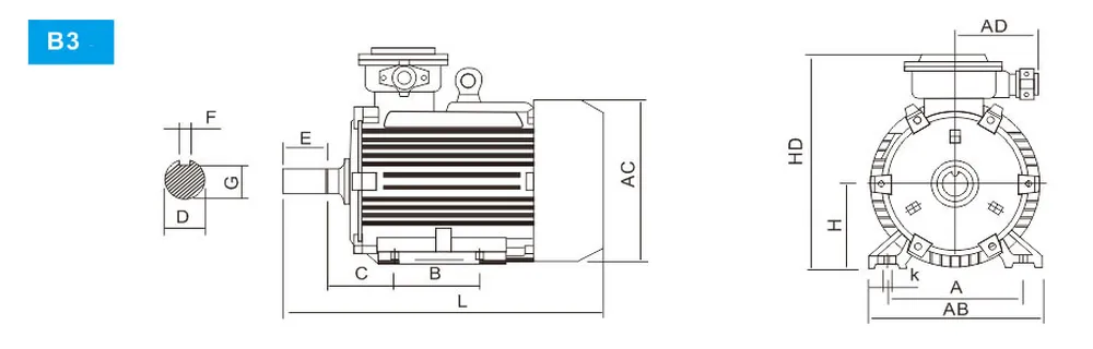 YB3 Series Explosion Proof Three Phase Asynchronous Motor B3 Installation Method