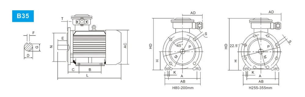 YB3 Series Explosion Proof Three Phase Asynchronous Motor B35 Installation Method