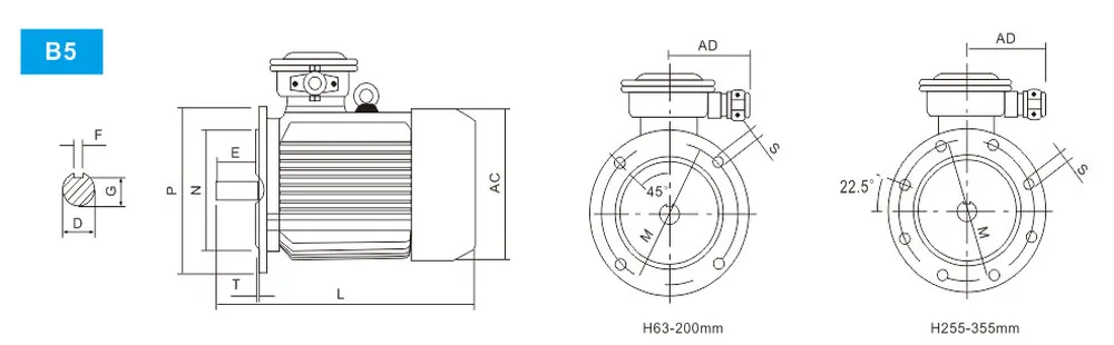YB3 Series Explosion Proof Three Phase Asynchronous Motor B5 Installation Method