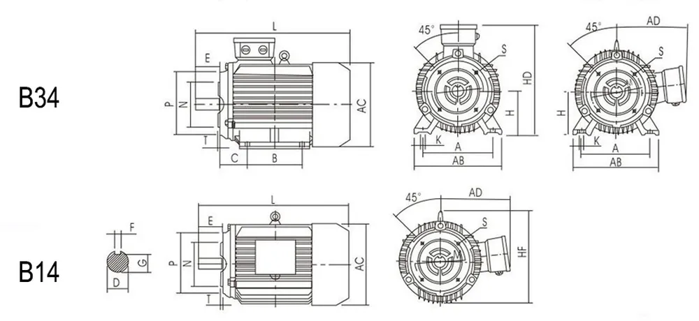 YE3-IE3 Series High Efficiency Three Phase Asynchronous Motor Installation Dimension