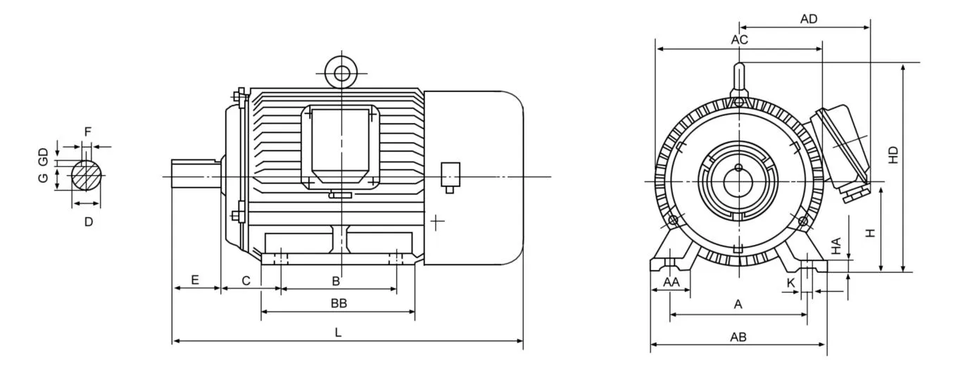 YVF2 Series Frequency Controlled Three Phase Asynchronous Motor B3 Installation Dimension