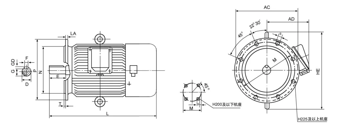 YVF2 Series Frequency Controlled Three Phase Asynchronous Motor B5 Installation Dimension
