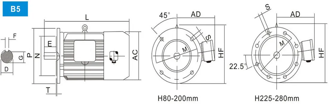 YVF3 Series Variable Frequency Three Phase Induction Motor Installation Dimension