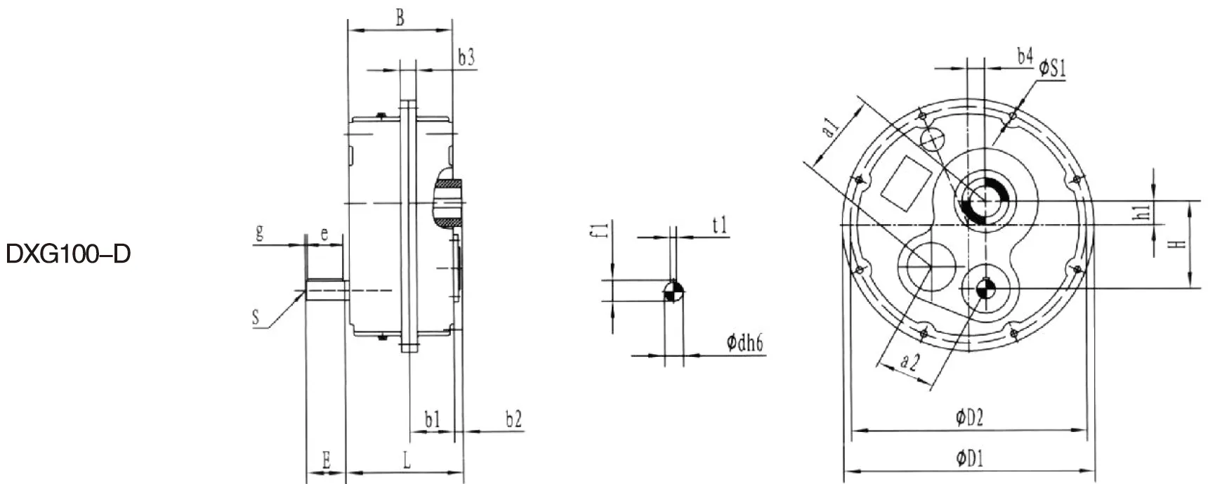 DXG100 D Series Shaft Mounted Gearbox Dimensions