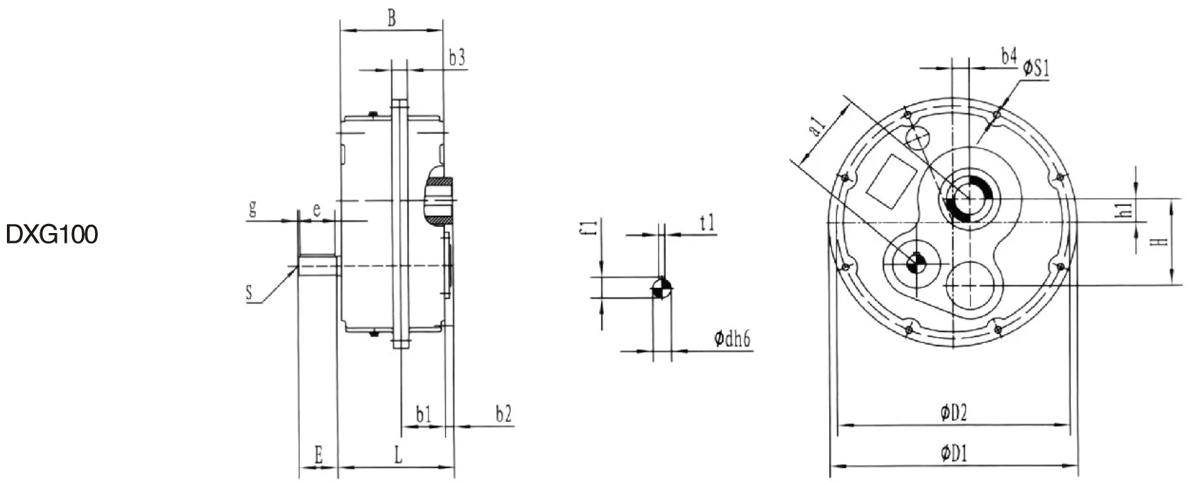 DXG100 Series Shaft Mounted Gearbox Dimensions