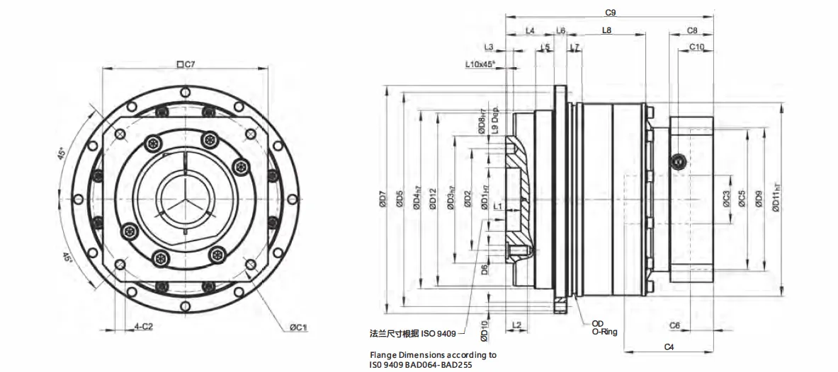 BAD Series 1 Stage Planetary Gearbox Outline Dimension