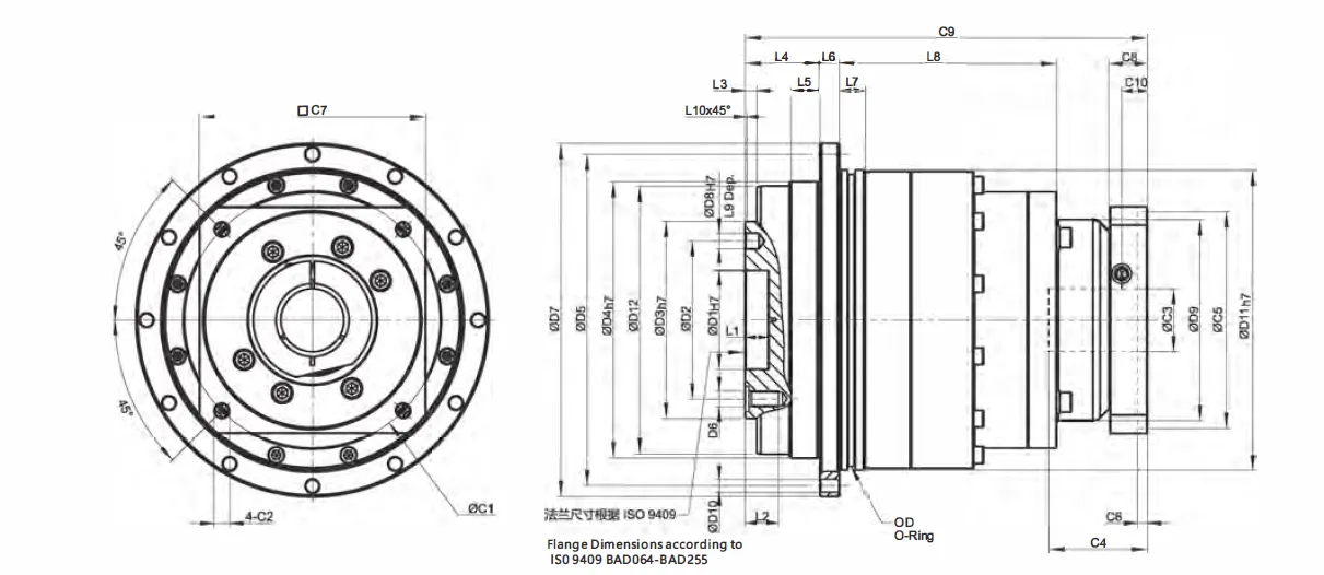 BAD Series 2 Stage Planetary Gearbox Outline Dimension