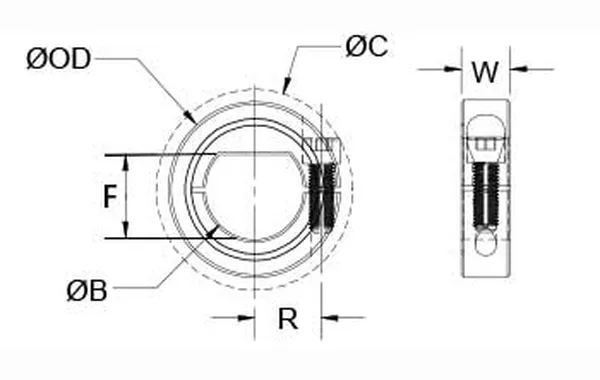 One Piece D Bore Shaft Collar Sizes Chart (Inch Series)