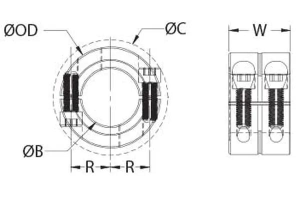 Two Piece Double Wide Shaft Collar Sizes Chart (Inch Series)
