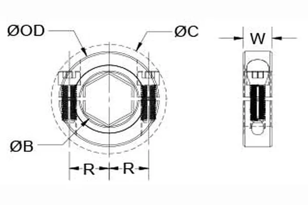 Two Piece Hex Bore Shaft Collar Sizes Chart (Inch Series)