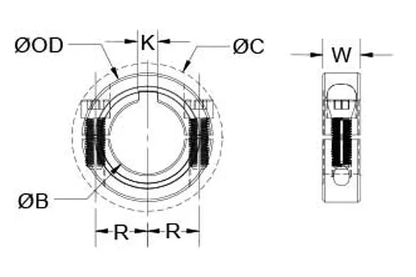 Two Piece Keyed Shaft Collar Sizes Chart (Metric Series)