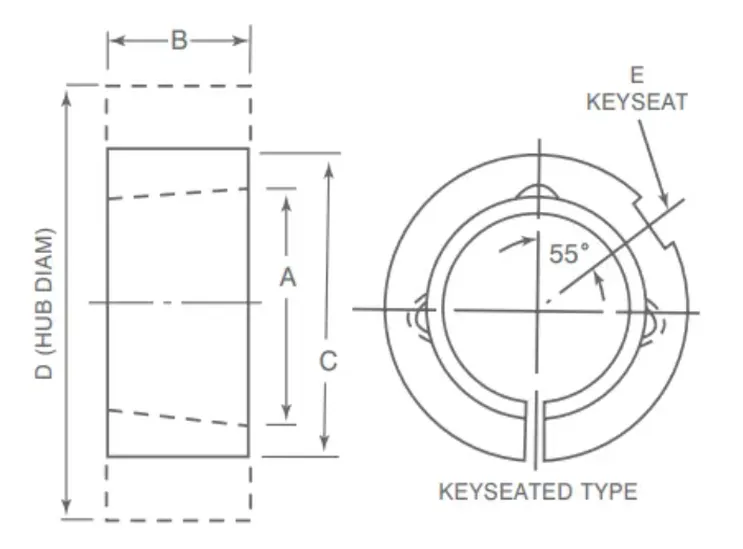 3030B Taper Lock Adapter Dimensions