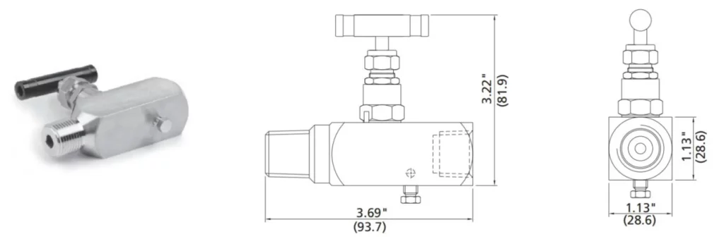 GVB Series Miniature Type Gauge Valve Dimensions