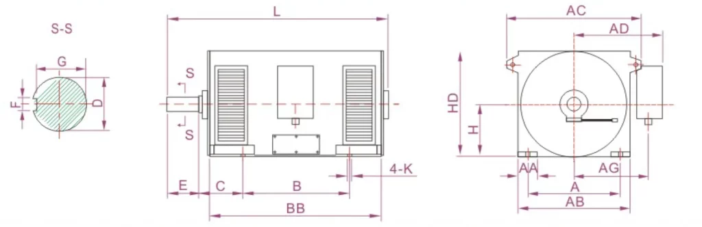 Y Series High Voltage Three-Phase Asynchronous Motor (6000V) Installation Dimensions