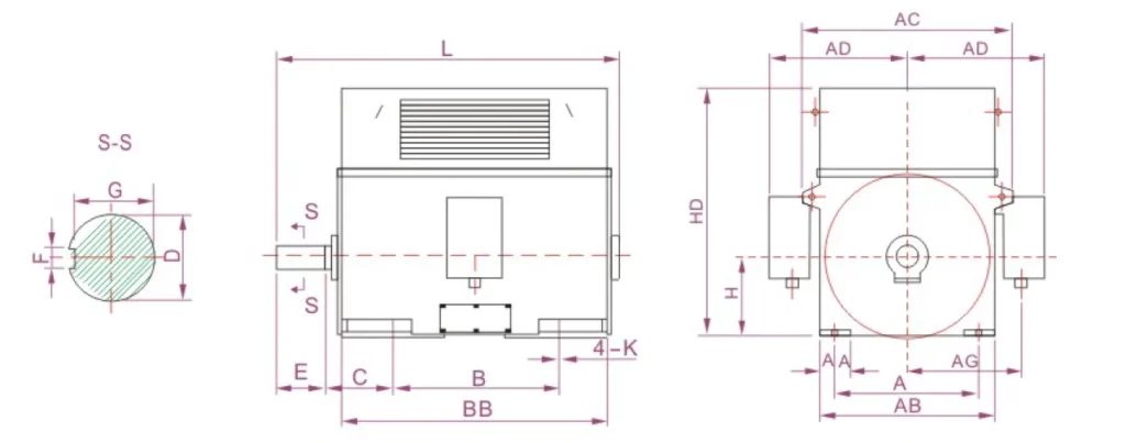 Y Series High Voltage Three-Phase Asynchronous Motor (6000V) Installation Dimensions