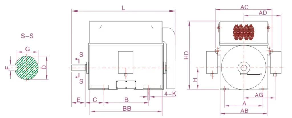 YKK Series High Voltage Three-Phase Asynchronous Motor (10000V) Installation Dimensions