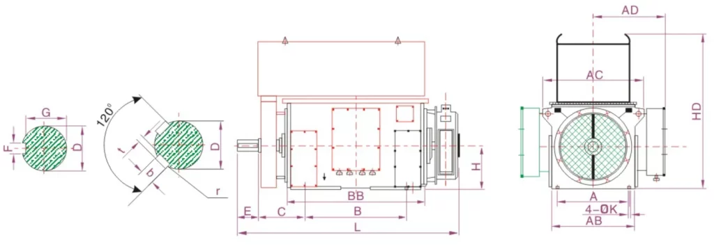 YRKK Series High Voltage Three-Phase Asynchronous Motor (10000V) Installation Dimensions