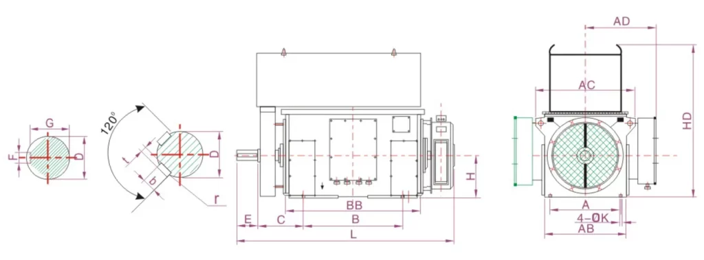 YRKK Series High Voltage Three-Phase Asynchronous Motor (6000V) Installation Dimensions