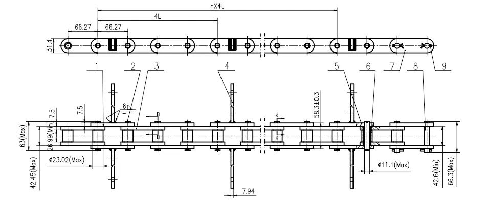 81X Series Chain for Grain Silo Equipment 81XHH-W264.4L