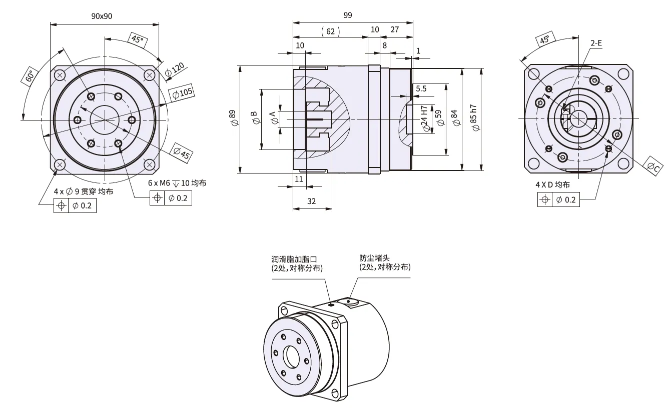 CF45 Harmonic Drive Reducer Dimension