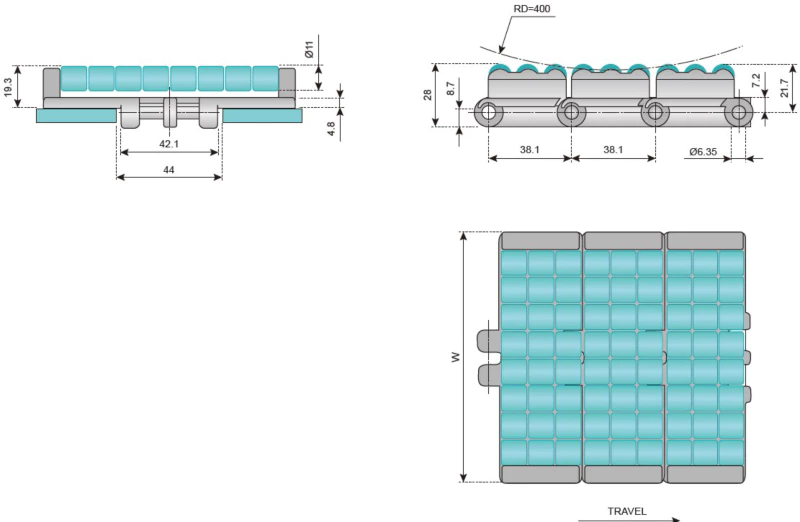 Single Hinge Straight Running With Low Noise Accumulation Rollers dimension