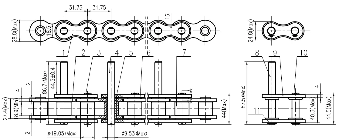 O-Ring Chain 20AF15-OR-D1F7.2L-00 Specifications