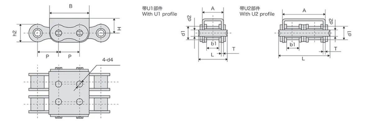 SS Conveyor Chain with U Profile Attachment